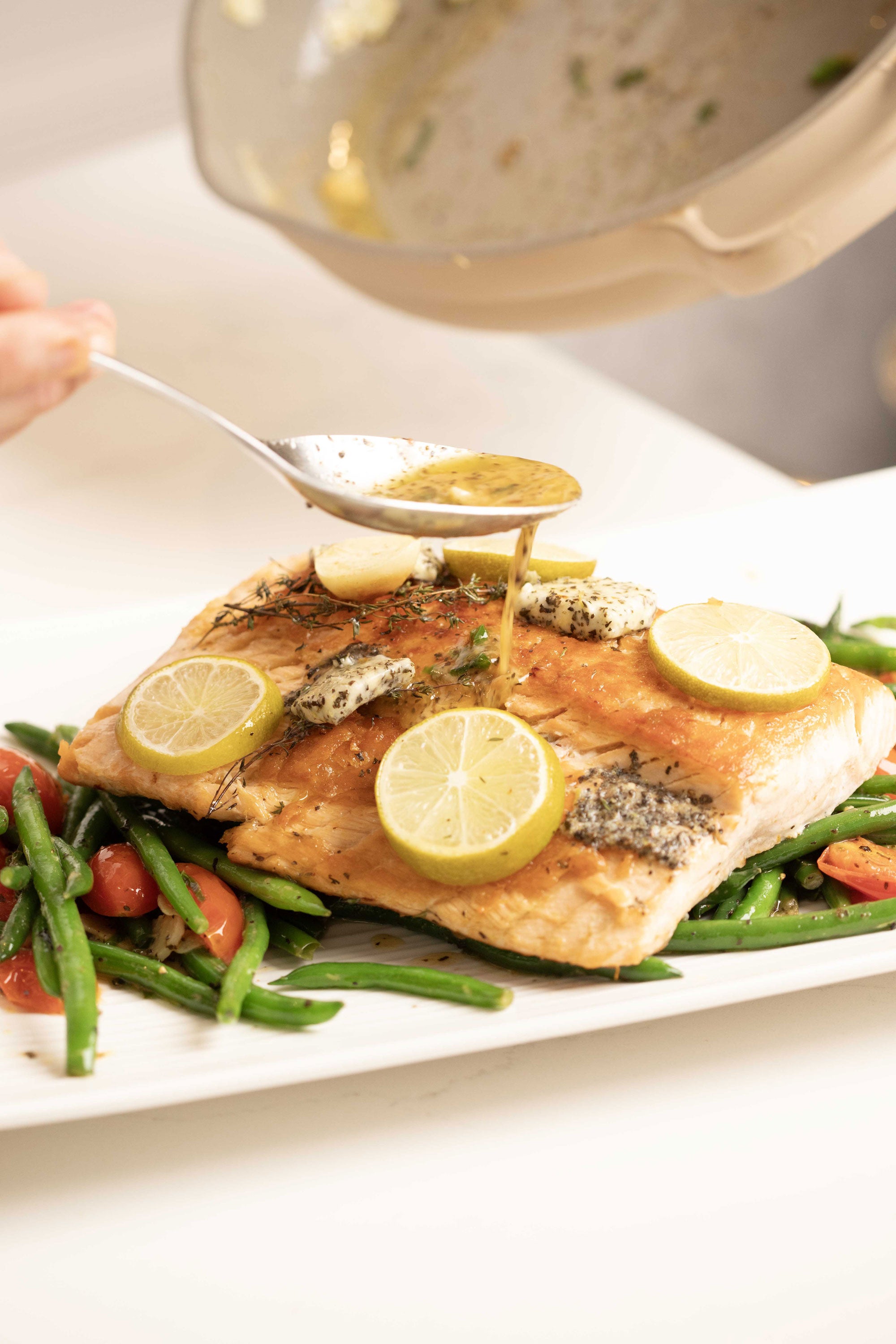 Salmon with Basil Lemon Garlic Butter